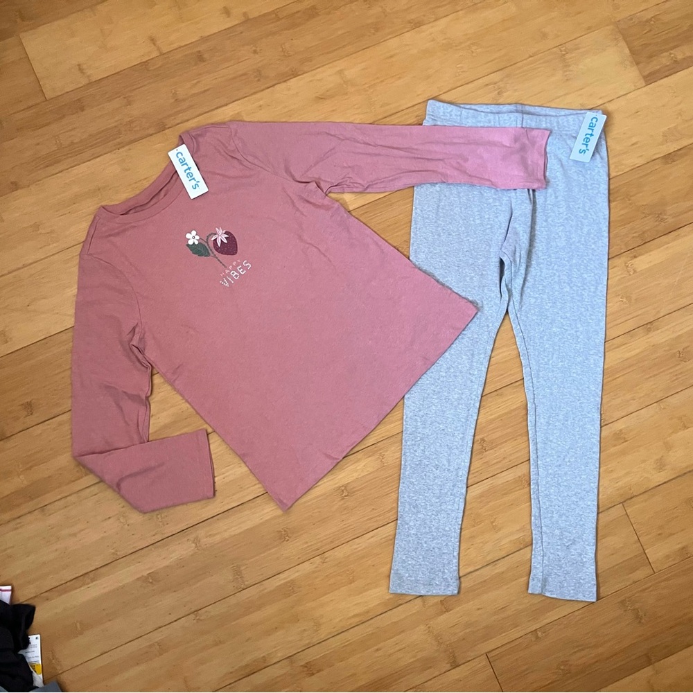 NWT Girls Size 14 “Happy Vibes” Outfit - Top Shirt & Ribbed Leggings Pants